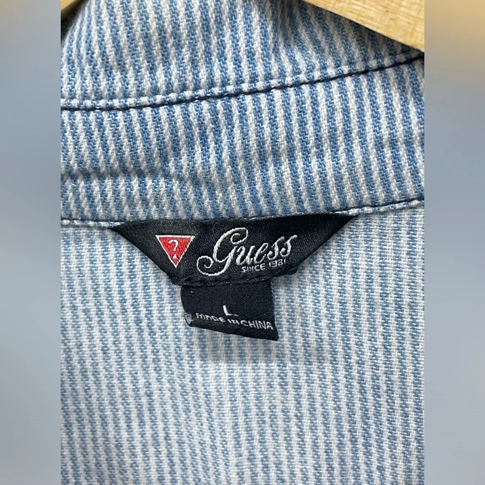 Guess Denim Pearl Snap Button Down Shirt, Size L (Fits S) - Picture 4 of 7